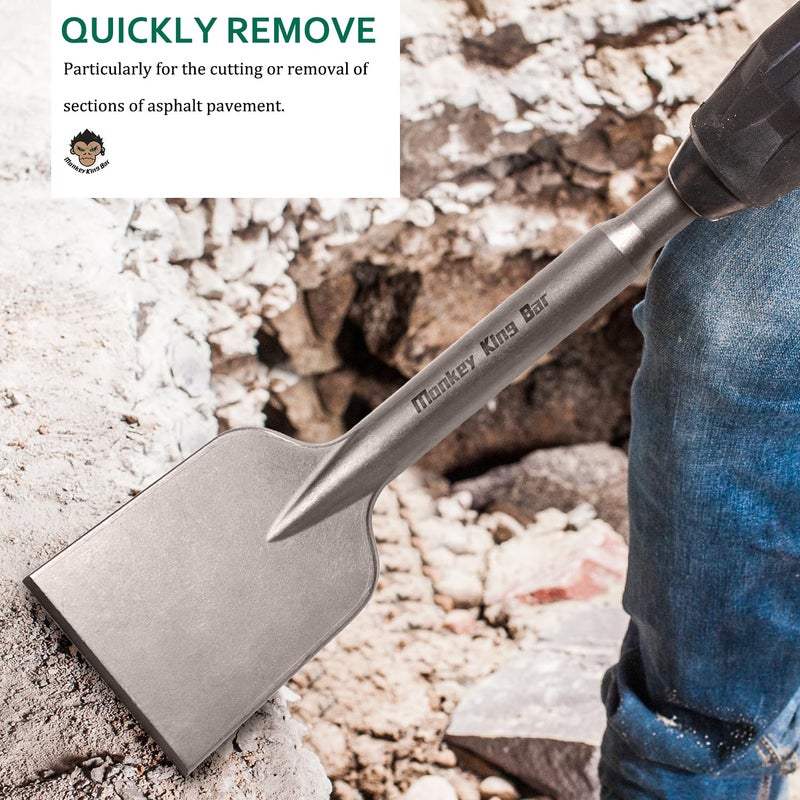 Monkey King Bar MonkeyKingBar- 4Inch Wide Sds Max Bits Asphalt Cutter/Spade Chisel (4"x18")- Sds Max Chisels for Cuts Asphalt or Hard Ground - Image 5